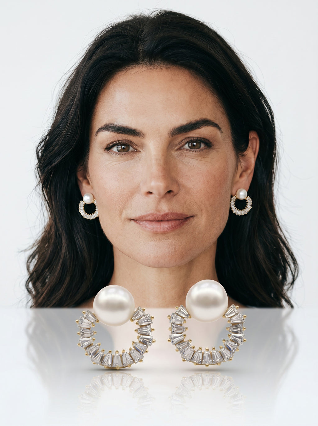Pearl Baguette Half Hoop Earrings