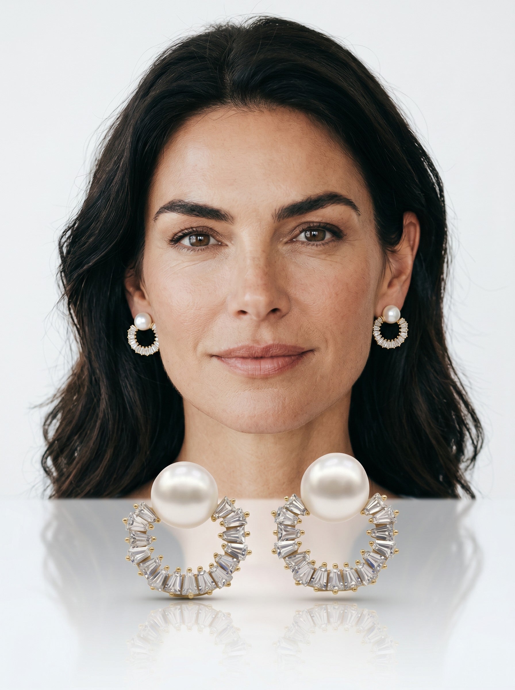 Pearl Baguette Half Hoop Earrings