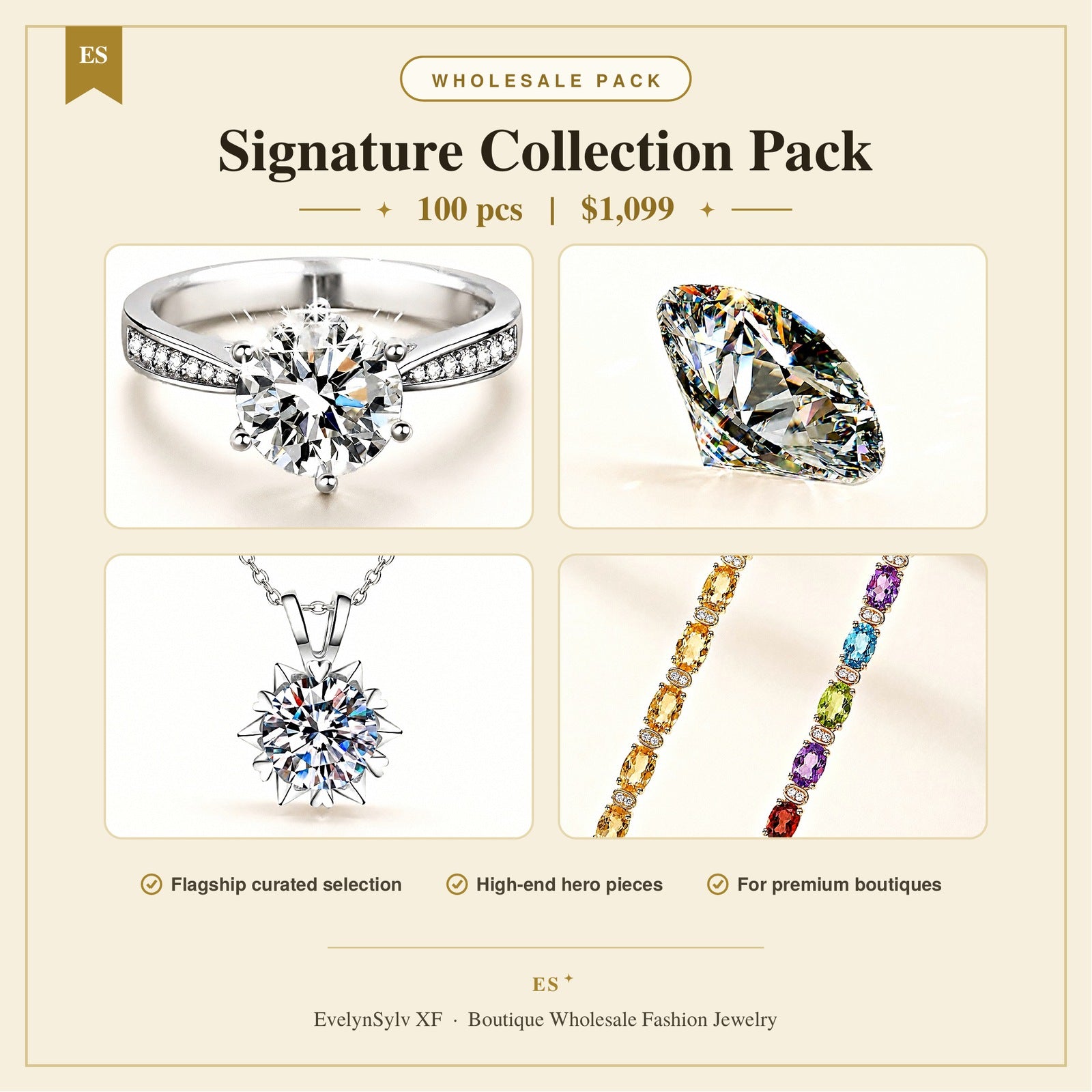 EvelynSylv XF Signature Collection Pack 100 Pieces Wholesale Jewelry Pack for Premium Boutiques