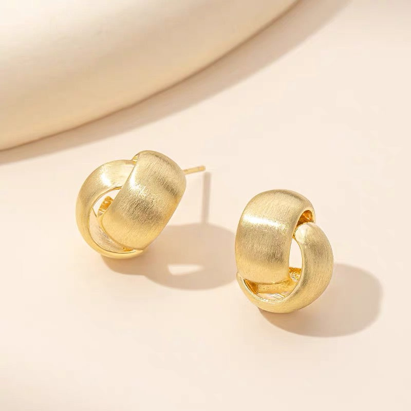 Brushed Double Loop Stud Earrings