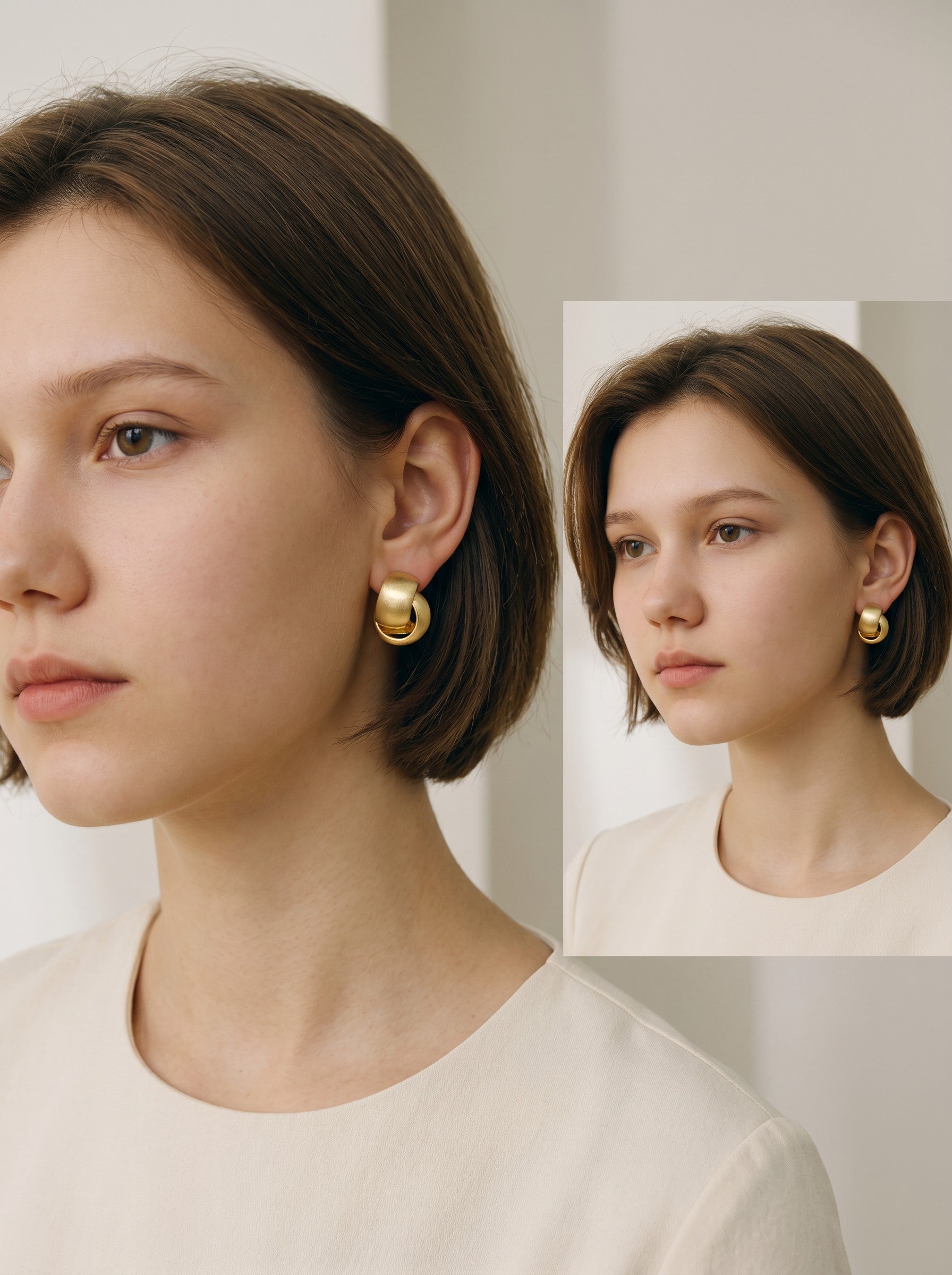 Brushed Double Loop Stud Earrings