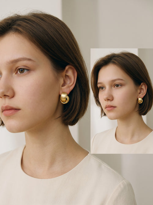 Brushed Double Loop Stud Earrings