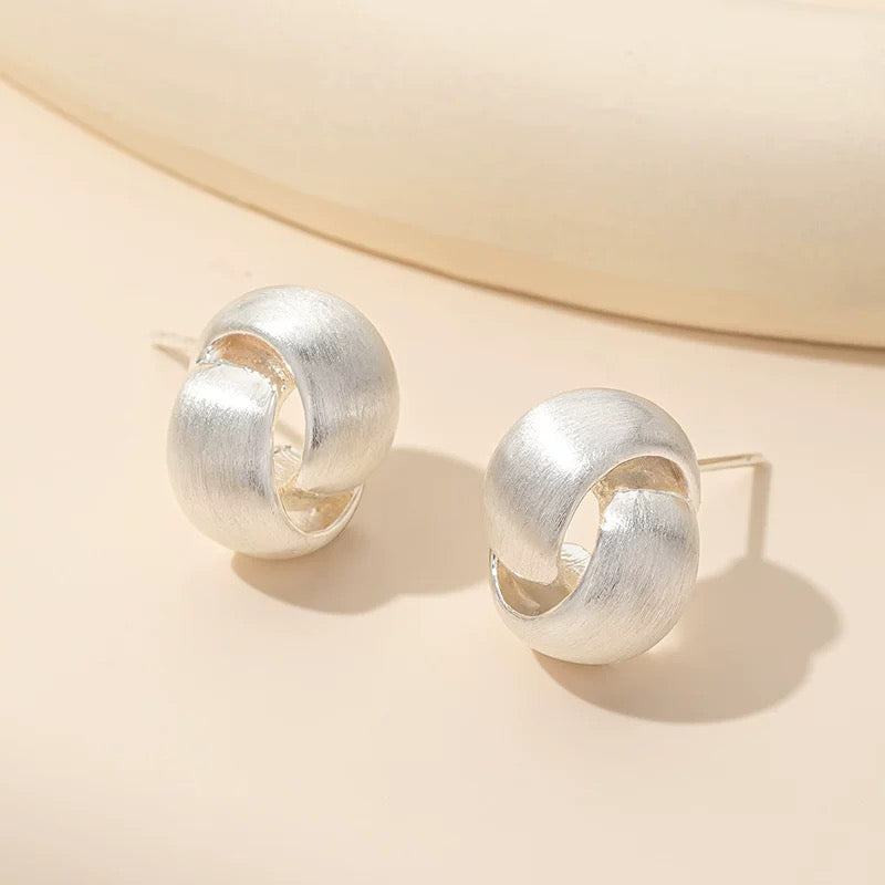 Brushed Double Loop Stud Earrings