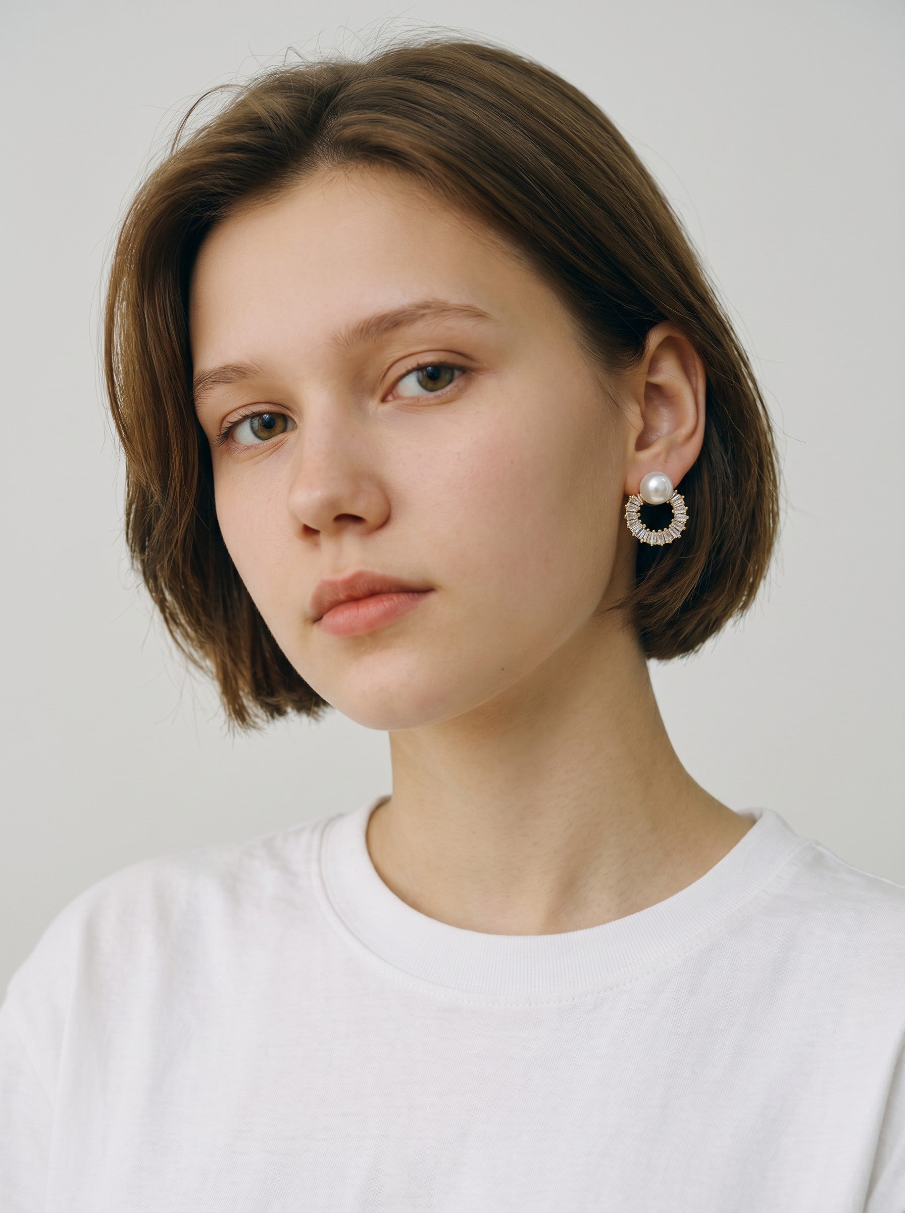 Pearl Baguette Half Hoop Earrings